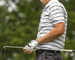 DIANNA OATRIDGE | THE VINDICATOR Howland's Joey Vitali watches his Par 3 tee shot during the final round of the Greatest Golfer junior tournament at Avalon Lakes in Howland on Saturday.