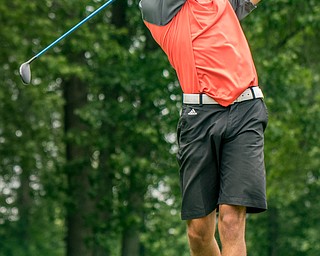 DIANNA OATRIDGE | THE VINDICATOR Jimmy Graham, from John F. Kennedy, reacts after a tee shot  during the final round of the Greatest Golfer junior tournament at Avalon Lakes in Howland on Saturday.