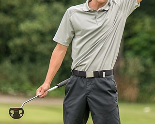 DIANNA OATRIDGE | THE VINDICATOR Anthony Clark, from Bristol, reacts after narrowly missing a putt during the final round of the Greatest Golfer junior tournament at Avalon Lakes in Howland on Saturday.