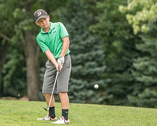 DIANNA OATRIDGE | THE VINDICATOR Gavin Pahanish, from South Range, chips on to the green during the final round of the Greatest Golfer junior tournament at Avalon Lakes in Howland on Saturday.