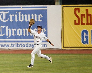 Clark Scolamiero catches the ball in right field during Tuesday night's game against the Cyclones.