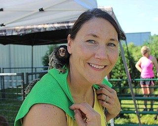 Neighbors | Abby Slanker.Beth Felger, of Felger Exotic Animals, monkeyed around with Captain Jack Sparrow the 15-month-old fully grown marmoset monkey during the Traveling Petting Zoo fundraiser hosted by Canfield Dollar General.