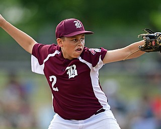 NORTH CANTON, OHIO - JULY 26, 2018: Boardman starting pitcher Gavin Hyde delivers in the second inning of a Little League baseball game, Thursday night in North Canton. New Albany won 3-1. DAVID DERMER | THE VINDICATOR