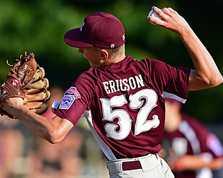 NORTH CANTON, OHIO - JULY 17, 2018: Boardman starting pitcher Jack Ericson delivers in the second inning of a Little League baseball game, Friday night in North Canton. Boardman won 5-4. DAVID DERMER | THE VINDICATOR