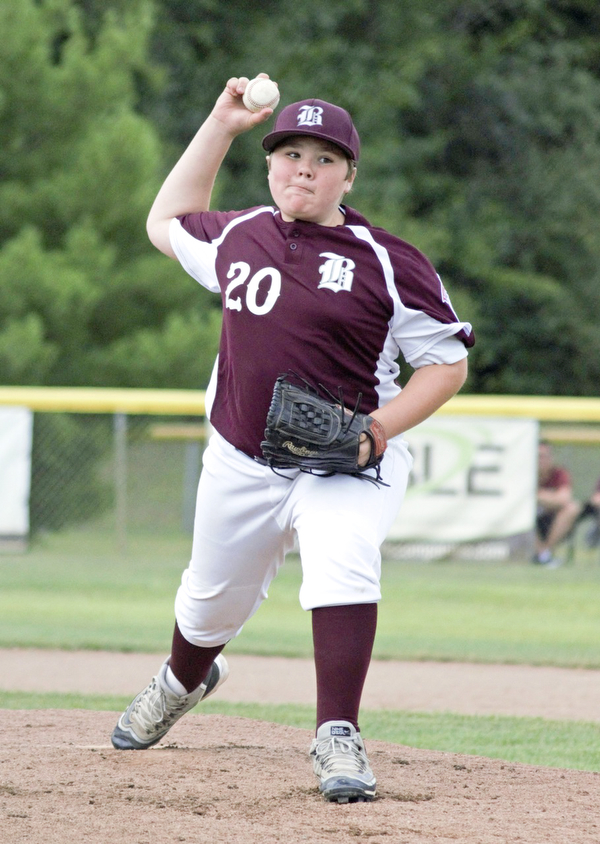 Boardman All-Stars reliever Ryan Conti throws a pitch against New Albany in the Little League state championship game at North Canton Recreational Complex on Saturday afternoon.