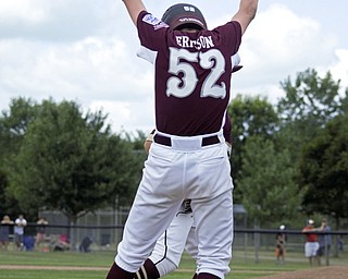 Jack Ericson of the Boardman All-Stars celebrates a triple against New Albany in the Little League state championship game at North Canton Recreational Complex on Saturday afternoon.
 