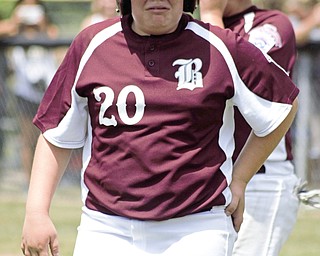 Ryan Conti of the Boardman All-Stars heads back to the dugout following a defeat at the hands of New Albany in the Little League state championship game at North Canton Recreational Complex on Saturday afternoon.