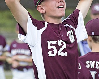 Jack Ericson of the Boardman All-Stars reacts to New Albany getting its medals following a loss in the Little League state championship game at North Canton Recreational Complex on Saturday afternoon.