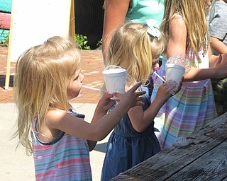 Neighbors | Jessica Harker.Elise and Tessa Disibio both played with the homemade bubble blowers they created at the Fellows Riverside Garden Family Fun Friday event.