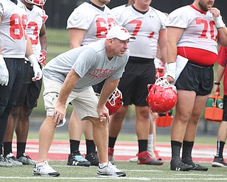 YSU Head Coach Bo Pelini watches as his team runs through plays during practice at Stambaugh Stadium on Friday morning.  Dustin Livesay  |  The Vindicator  8/3/18  YSU