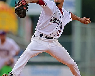NILES, OHIO - AUGUST 6, 2018: Mahoning Valley Scrappers starting pitcher Yefferson Yannuzzi delivers in the third inning of a baseball game, Monday night at Eastwood Field in Niles. DAVID DERMER | THE VINDICATOR