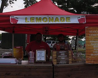 Neighbors | Jessica Harker.Tyler Bell and David Hoffman ran a lemonade stand at the Austintown Farmers Market on July 30 in Austintown Park.