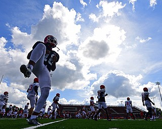 AUSTINTOWN, OHIO - AUGUST 11, 2018: Youngstown State's Jayden Cunningham warms up before the start of the teams practice, Saturday morning at Austintown Fitch High School. DAVID DERMER | THE VINDICATOR