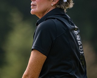 DIANNA OATRIDGE | THE VINDICATOR Ellen Tressel watches her tee shot on Hole No. 2 during the Ladies 2-player Championship of the Greatest Golfer of the Valley held at Trumbull Country Club in Warren on Wednesday.