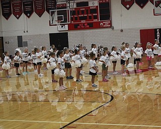 Neighbors | Abby Slanker.A group of the youngest campers attending the Canfield High School cheerleaders’ annual Kiddie Cheer Camp put on a performance of what they had learned during the week at the parent demonstration on Aug. 8.