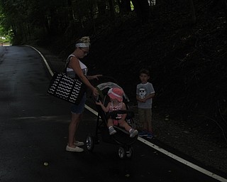 Neighbors | Jessica Harker.Danielle Tenney handed Camryn Porter a leaf she liked as they walked along with Camryn's brother Evan during the Trot With Your Tot event in Mill Creek Park.