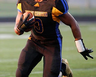 Valley Christian's Altwjuan Beck-Lindsey runs the ball during the first half of the game against Campbell Saturday night at Dave Pavlansky Field in Poland. EMILY MATTHEWS | THE VINDICATOR