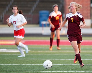 South Range's Addie Flowers runs down the field with the ball during Monday evening's game against Niles McKinley at South Range.