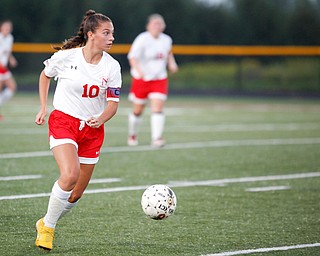Niles McKinley's Jaycee Ward kicks the ball down the field during the game against South Range Monday night at South Range.