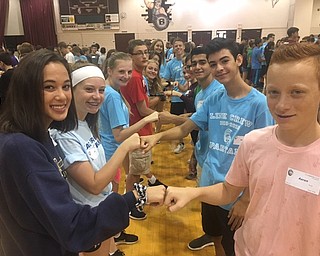 Neighbors | Submitted.Hayley Ho, Ella Huston, Isabella Nordquist, Jwad Eleyan, Michael Flood and Aaron Hura all participate in a group activity for the Link Leader orientation at Boardman High School on Aug. 22.