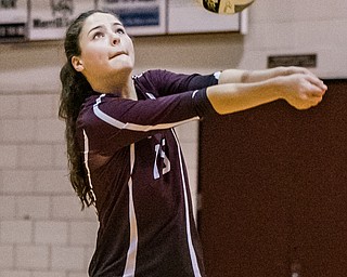 DIANNA OATRIDGE | THE VINDICATORÊ Boardman's Kaylin Burkey passes the ball to a teammate during their 3-2 victory over Austintown Fitch on their home court on Tuesday..