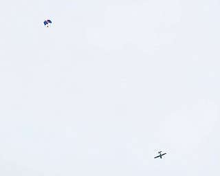 Jimmy Drummond, of Youngstown, skydives at the Austintown Patriot Day ceremony outside of Quaker Steak and Lube in Austintown on Thursday. EMILY MATTHEWS | THE VINDICATOR