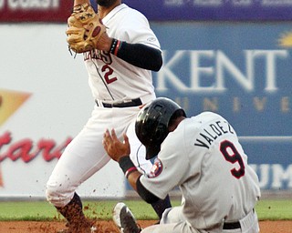 William D. Lewis The Vindicator Scrappers Jose Fermin (12) makes the play as Tri City's Emmanuel (9) is out at 2nd during first inning of 9-06-18 game with TriCity