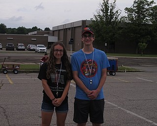 Neighbors | Jessica Harker.Junior drum major Lexi Brent and senior drum major Nick Mattiussi led marchers during the 2018 Fitch band camp on Aug. 1.