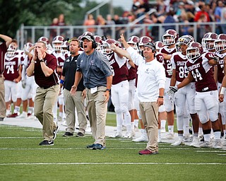 Boardman head coach Joe Ignazio yells after the call that Boardman did not gain possession against Jackson was made during the first half of their game Friday night at Boardman. EMILY MATTHEWS | THE VINDICATOR