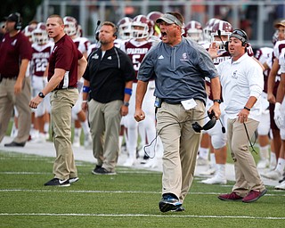 Boardman head coach Joe Ignazio yells after the call that Boardman did not gain possession against Jackson was made during the first half of their game Friday night at Boardman. EMILY MATTHEWS | THE VINDICATOR