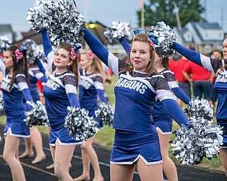 DIANNA OATRIDGE | THE VINDICATOR Niles' cheerleaders perform on the sidelines during the Niles vs Struthers football game on Friday night.