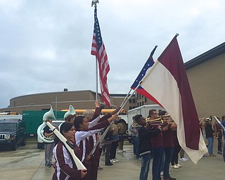 The band plays as Stadium Drive Elementary School students gathered this morning at the new Boardman fire station to plant a tree in honor of Patriot Day.