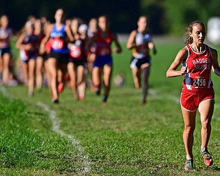 CANFIELD, OHIO - SEPTEMBER 19, 2018: Badger's Miranda Stanhope runs to the finish line during the 2018 Suburban Cross Country meet, Wednesday afternoon at the Canfield Fairgrounds. DAVID DERMER | THE VINDICATOR