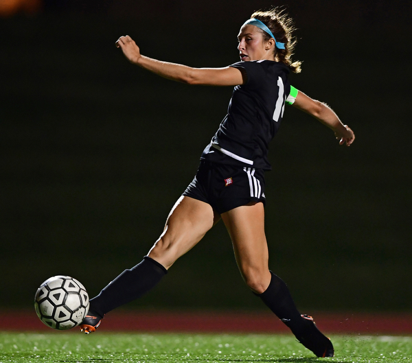 YOUNGSTOWN, OHIO - SEPTEMBER 19, 2018: Mooney's Bre Evans shoots during Wednesday nights game at the Youngstown State Soccer complex. Wollet would score on the play. DAVID DERMER | THE VINDICATOR