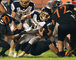 NEW MIDDLETOWN SPRINGFIELD, OHIO - September 21, 2018: MCDONALD BLUE DEILS vs SPRINGFIIELD TIGERS at Tigers Stadium-  McDonald Blue Devils' Alex Cintron (31) runs for the 1st during the 2nd qtr.  MICHAEL G. TAYLOR | THE VINDICATOR