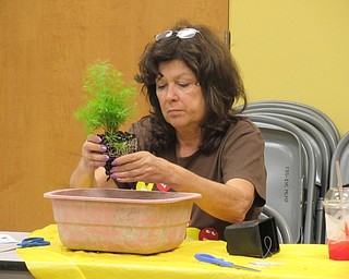 Neighbors | Jessica Harker.Kokedama class participants used their hands to mold dirt and roots into a round shape to create thier "hanging garden," on Sept. 11 at Fellows Riverside Garden.