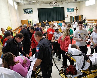  ROBERT K.YOSAY  | THE VINDICATOR.. coordinating transport so hospitals wont be overwhelmed..The Eagle Joint Fire District in conjunction with the Hubbard City Police, Hubbard TWP Police, other area safety forces  including Mercy Health Hospitals and Trumbull Memorial Hospital, St. PatrickÕs Parish Center in Hubbard, Ohio...
