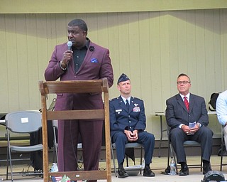 Neighbors | Jessica Harker .Youngstown Mayor Tito Brown spoke to the crowd gathered at the opening ceremony Sept. 21 for the Ohio Flags of Honor memorial.