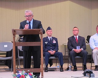 Neighbors | Jessica Harker .Trumball County Commissioner Frank Fuda spoke during the opening ceremony of the Ohio Flags of Honor memorial Sept. 21 at Boardman Park.
