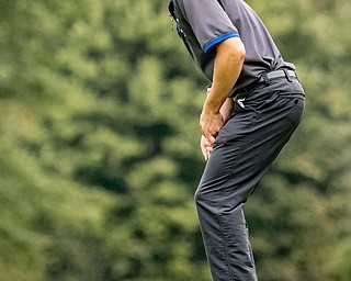 DIANNA OATRIDGE | THE VINDICATOR  Poland's Jake Snyder coaxes the ball into the cup after his putt on Hole No. 4 during the Division II District Tournament at Windmill Lakes Golf Course in Ravenna on Tuesday.