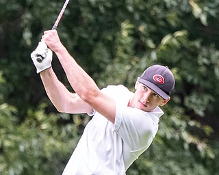 DIANNA OATRIDGE | THE VINDICATOR  Girard's Dominic Molito tees off on Hole No. 4 during play at the Division II District Tournament at Windmill Lakes Golf Course in Ravenna on Tuesday.