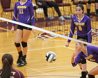 Champion's Morgan Tenney (6) tries to get the ball up during their game at Liberty on Wednesday. EMILY MATTHEWS | THE VINDICATOR