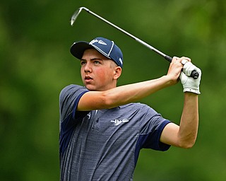 ALLIANCE, OHIO - OCTOBER 4, 2018: Anthony Clark of Brookfield watches his tee shot on the 11th hole during the Division 3 district tournament at Tannenhauf Golf Club, Thursday afternoon. DAVID DERMER | THE VINDICATOR