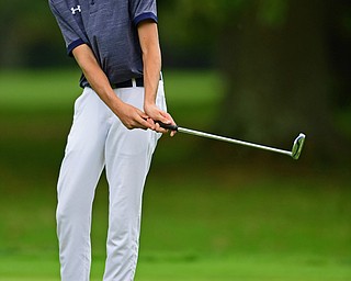 ALLIANCE, OHIO - OCTOBER 4, 2018: Justin Atkinson of Brookfield reacts after missing a putt on the 10th hole during the Division 3 district tournament at Tannenhauf Golf Club, Thursday afternoon. DAVID DERMER | THE VINDICATOR