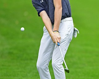 ALLIANCE, OHIO - OCTOBER 4, 2018: Conner Stevens of Brookfield watches his approach shot on the 10th hole during the Division 3 district tournament at Tannenhauf Golf Club, Thursday afternoon. DAVID DERMER | THE VINDICATOR