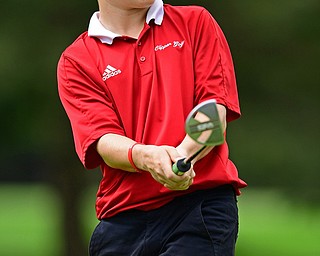 ALLIANCE, OHIO - OCTOBER 4, 2018: Tyler Andersen of Columbiana reacts after sinking a putt on the 17th hole during the Division 3 district tournament at Tannenhauf Golf Club, Thursday afternoon. DAVID DERMER | THE VINDICATOR