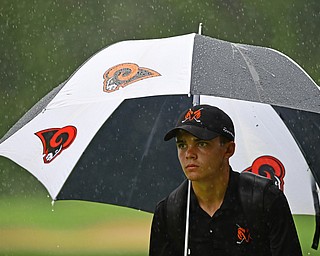 ALLIANCE, OHIO - OCTOBER 4, 2018: Jake Sylak of Mineral Ridge walks in the rain on the 16th hole during the Division 3 district tournament at Tannenhauf Golf Club, Thursday afternoon. DAVID DERMER | THE VINDICATOR