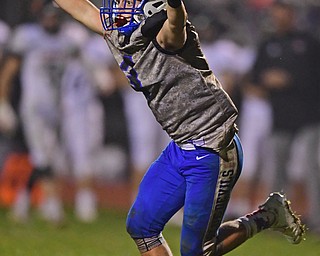 BERLIN CENTER, OHIO - OCTOBER 5, 2018: Western Reserve's Todd Henning celebrates after recovering a fumble during the second half of their game, Friday night at Western Reserve High School. DAVID DERMER | THE VINDICATOR