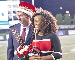This year’s Youngstown State University homecoming king and queen, Brent Skall and Shauntiaonia “Shai” Johnson, were crowned at halftime of the football game between the Penguins and Southern Illinois. Johnson, a native of Warren, and Skall of Stow, are both pursuing degrees in nursing. YSU enjoyed a 17-14 win over Southern Illinois in the homecoming game.