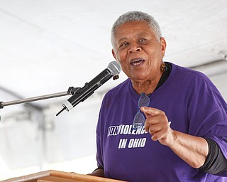 Minnijean Brown Trickey, one of the Little Rock Nine, speaks at the Nonviolence Week Rally outside of Covelli Centre on Sunday afternoon. EMILY MATTHEWS | THE VINDICATOR